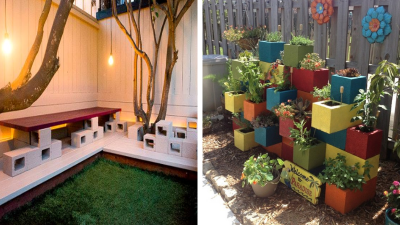 использование шлакоблока в дизайне дома и сад