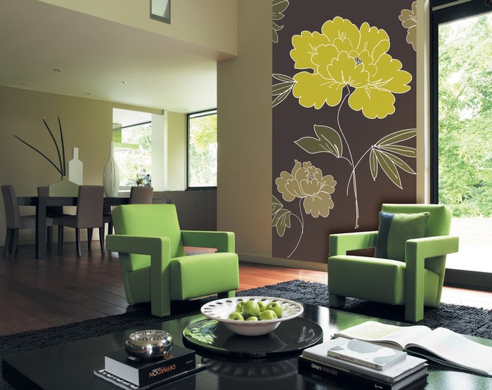 Дизайн интерьера гостинной в зеленых тонах